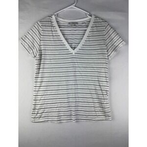 Vince T Shirt‎ Womens Small Striped V Neck Minimalist Pullover Pima Cotton